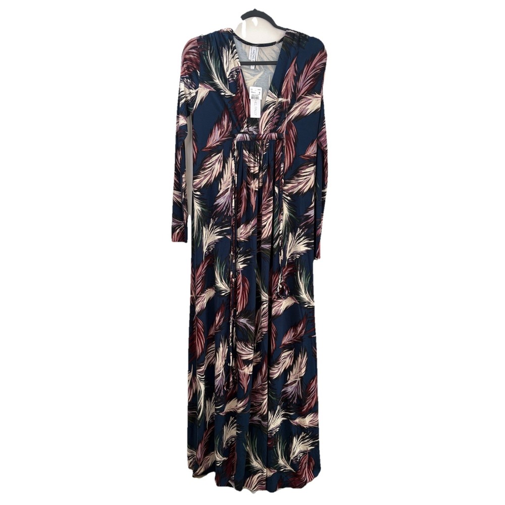 NEW Rachel Pally Long Sleeve Caftan Maxi Deep V Neck Dress Sz Small Feather